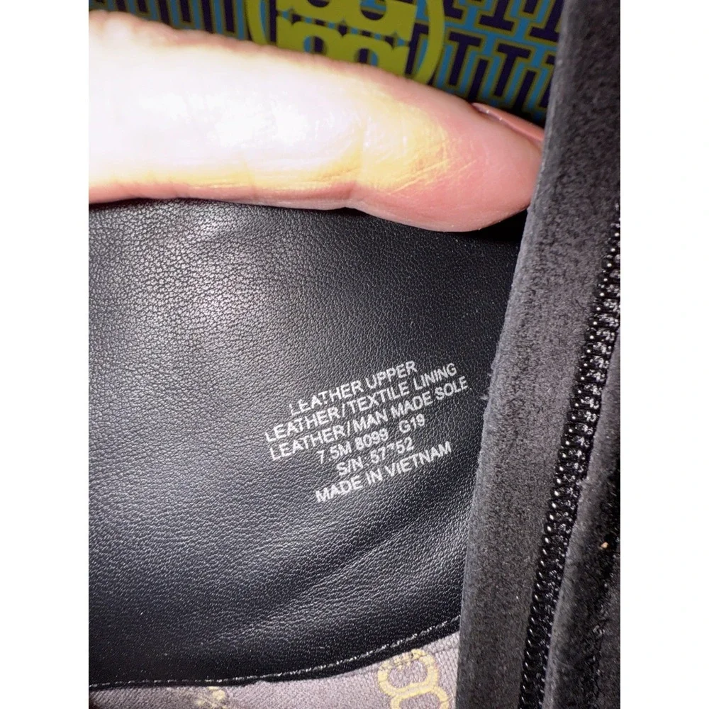 TORY‎ BURCH Miller Knee Riding Boot GOLD LOGO LEATHER SUEDE BLACK Sz-7.5 550$